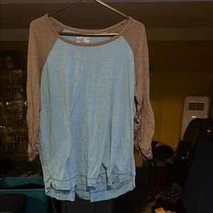 Terra & Sky Light Blue and Tan Long Sleeve Top